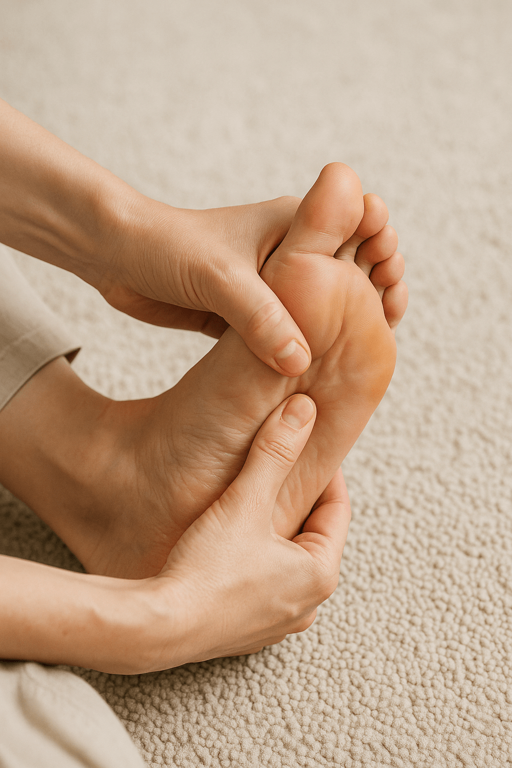 발바닥을 셀프마사지하는 모습