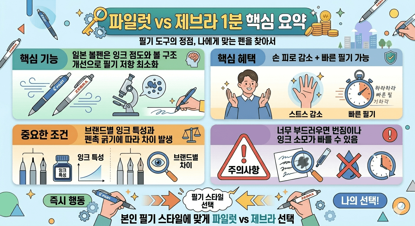 파일럿 vs 제브라 필기감 차이 완벽 가이드