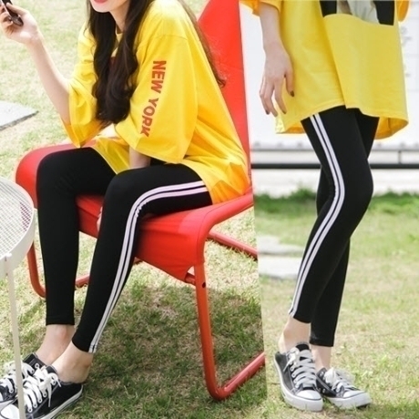 여성 면스판 두줄 배색 라인 스포츠 레깅스