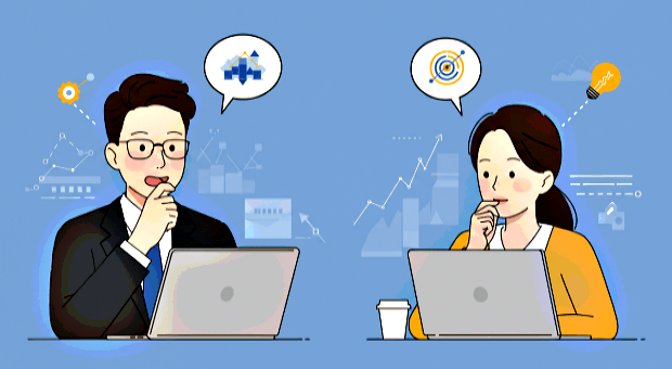 남녀가-노트북-앞에서-앉아-있는-이미지