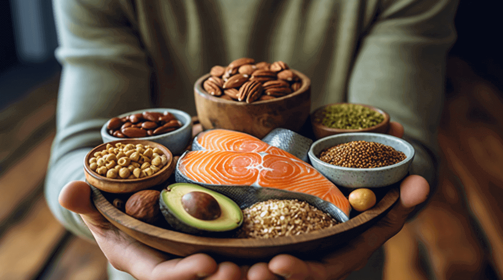 오메가-3 지방산이 가득한 건강식품을 담은 그릇사진