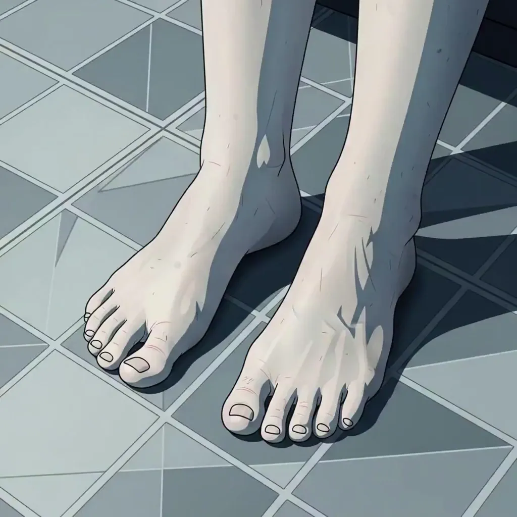 차가운 바닥 위 발