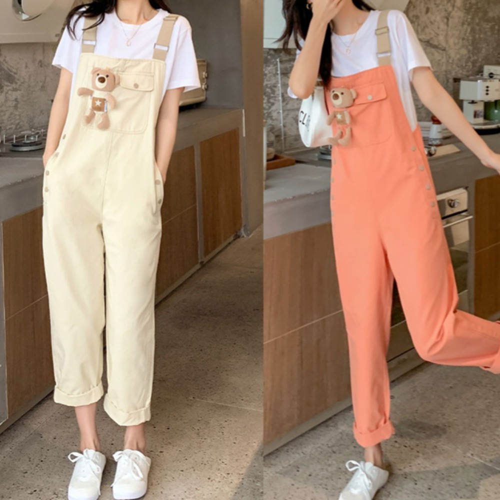 여자 여름 귀여운 멜빵 바지 점프수트 와이드팬츠