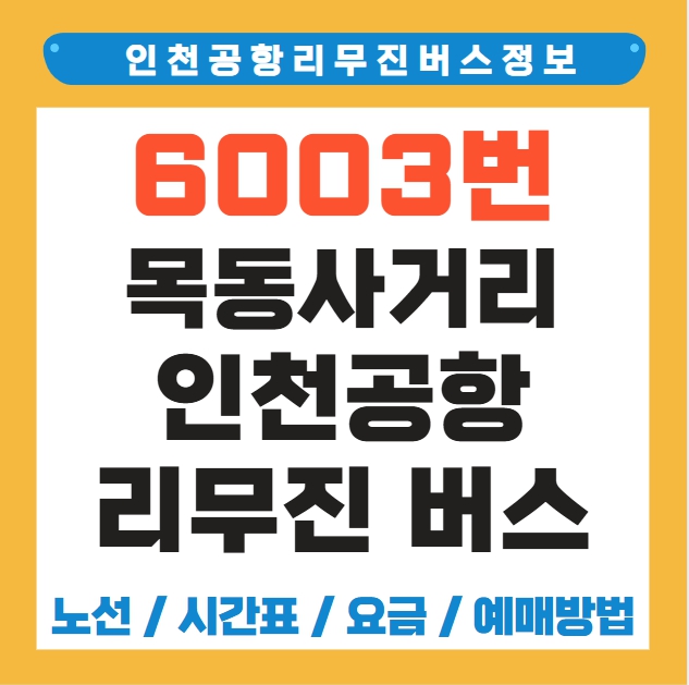 목동사거리 인천공항 리무진 버스 노선 시간표 요금 예매 방법 6003번