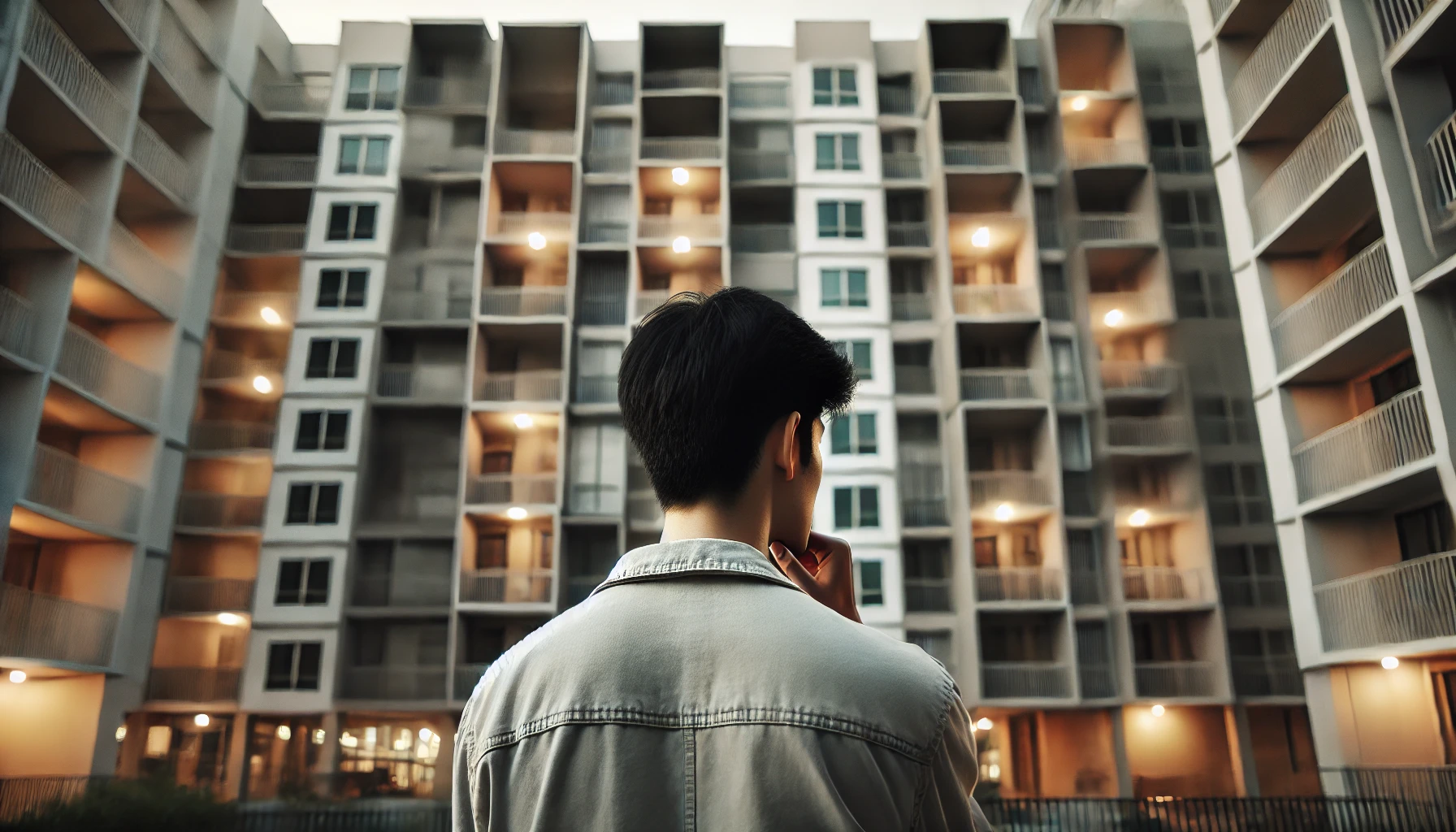 상속받은 아파트 앞에서 깊은 생각에 잠긴 A씨의 뒷모습