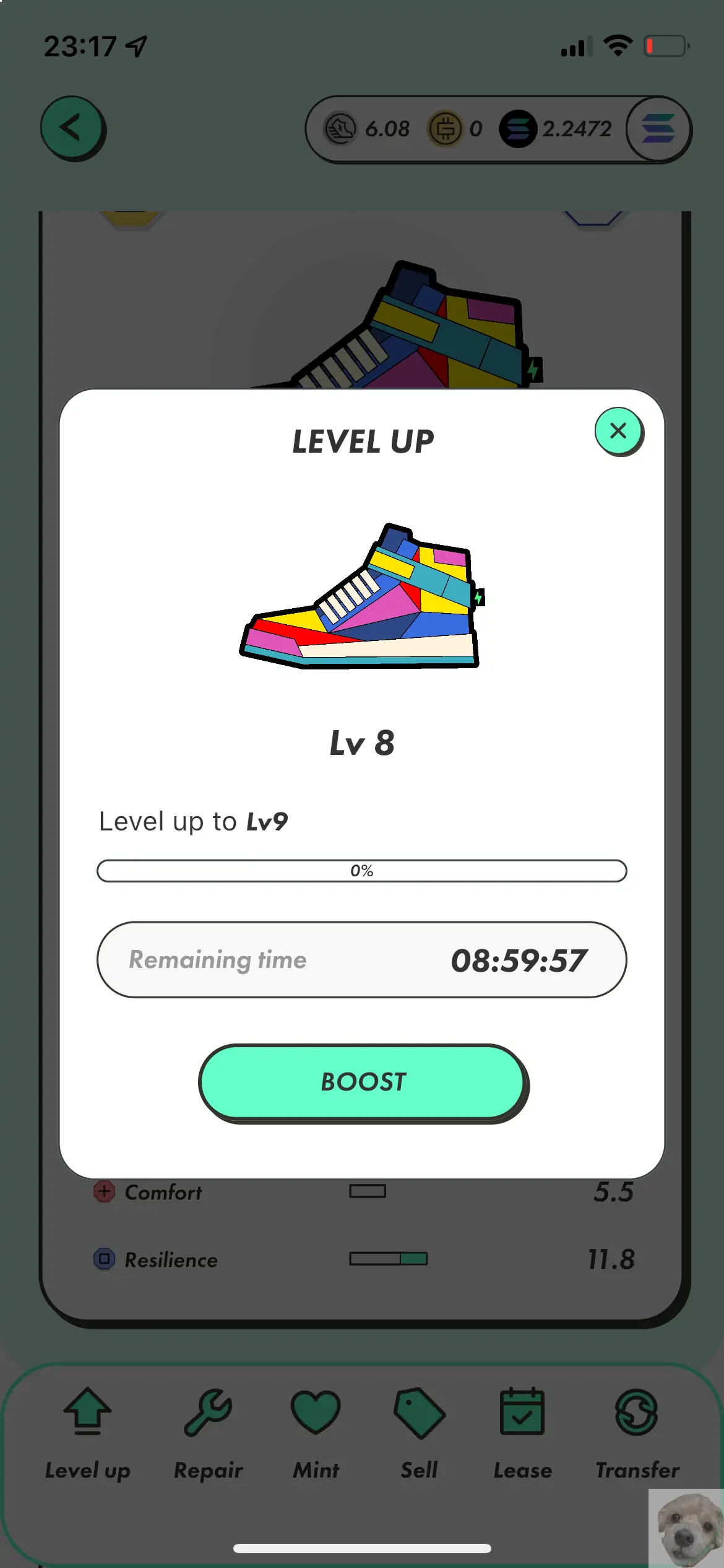 신발 레벨 9로 업그레이드