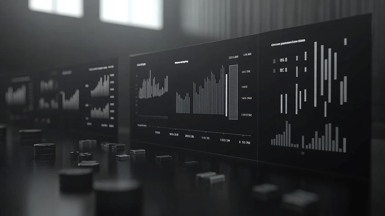 한 투자자가 시장 통찰력과 전략적 예측을 바탕으로 반도체 회사와 관련된 금융 차트 및 보고서를 분석하고 있습니다.
