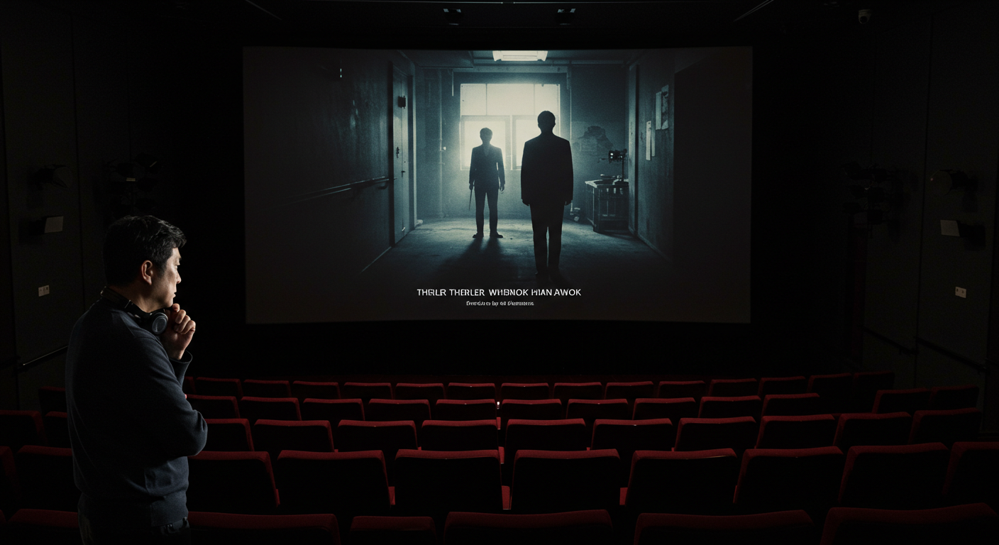 박찬욱 감독의 스릴러 작품을 상영 중인 극장 장면