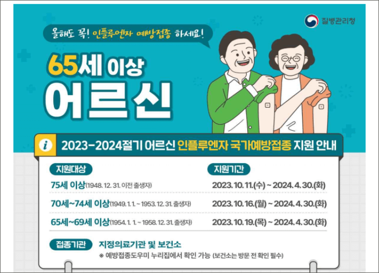 독감무료접종 대상 기간 및 병원