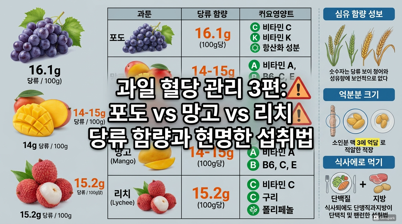 포도&middot;망고&middot;리치 당분 비교