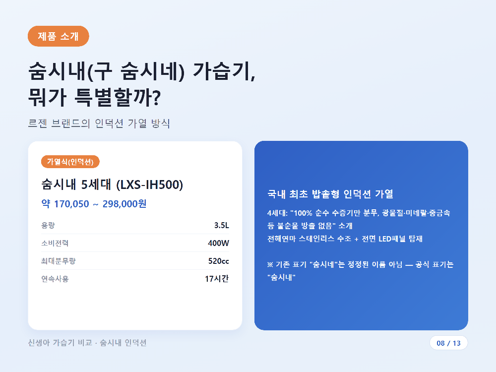 숨시내 인덕션 가습기 제품 사진