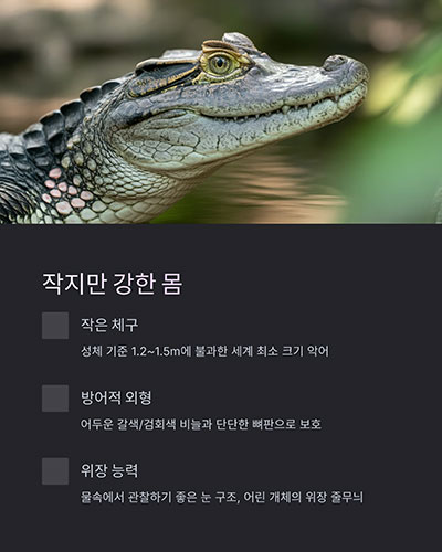 작고 단단한 몸, 어두운 방어색