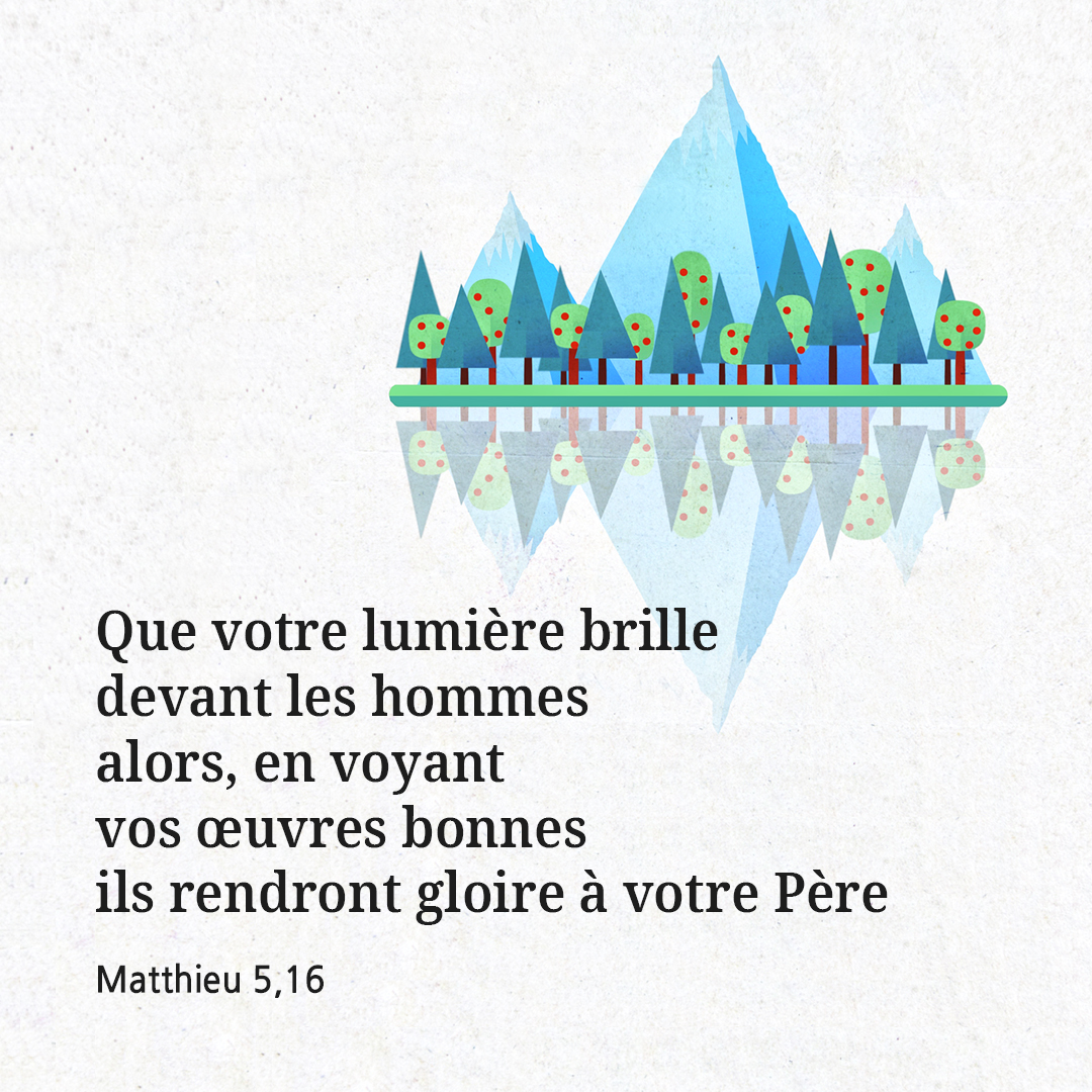 Que votre lumi&egrave;re brille devant les hommes : alors, en voyant vos &oelig;uvres bonnes, ils rendront gloire &agrave; votre P&egrave;re. (Matthieu 5,16)