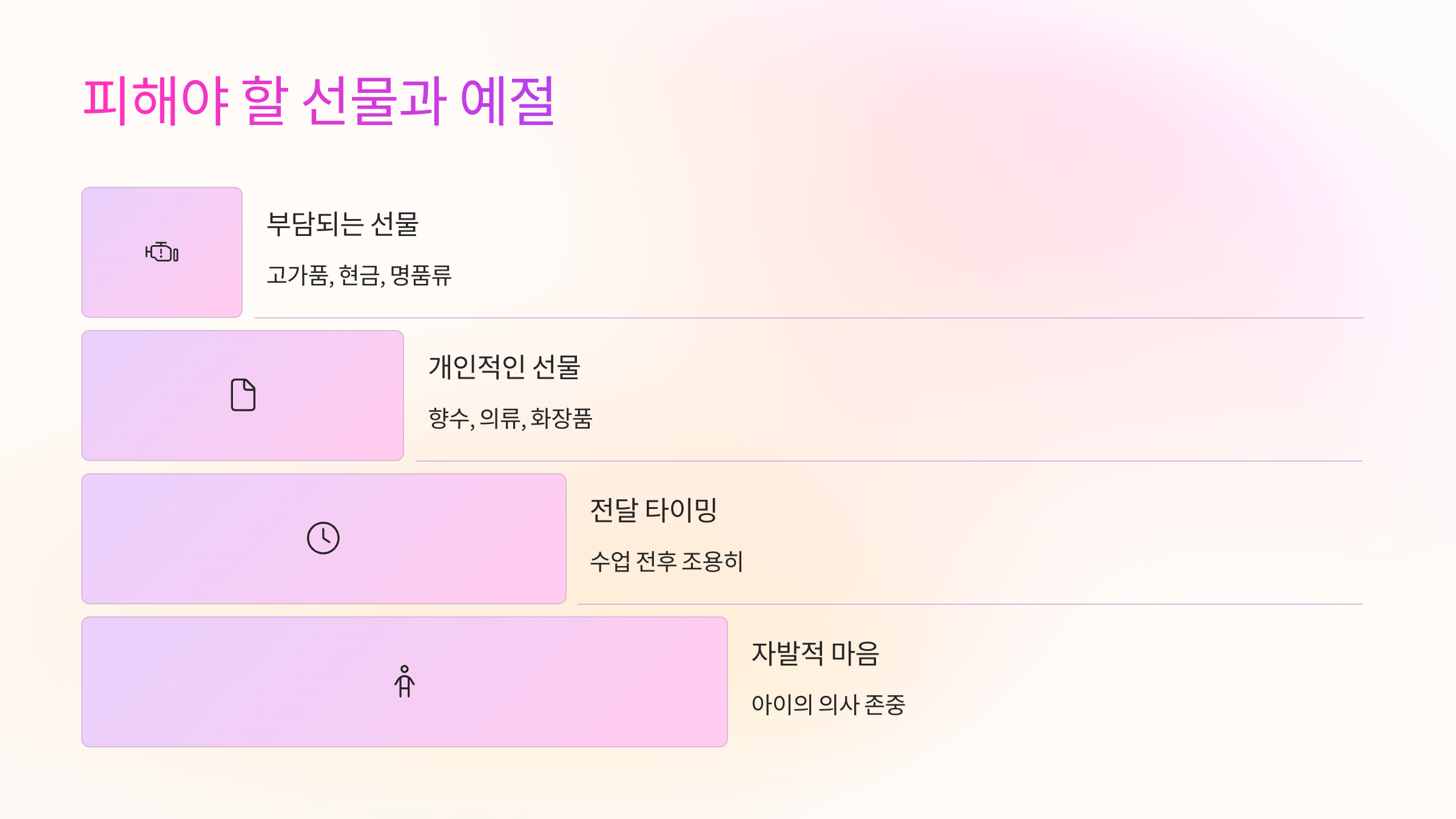 피해야 할 선물과 예절 ⚠️