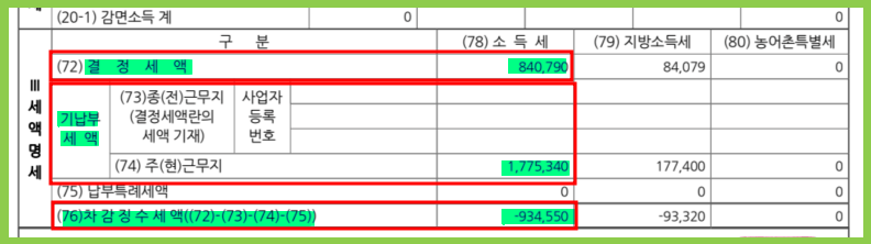 연말정산 모의계산 후 결정세액 확인