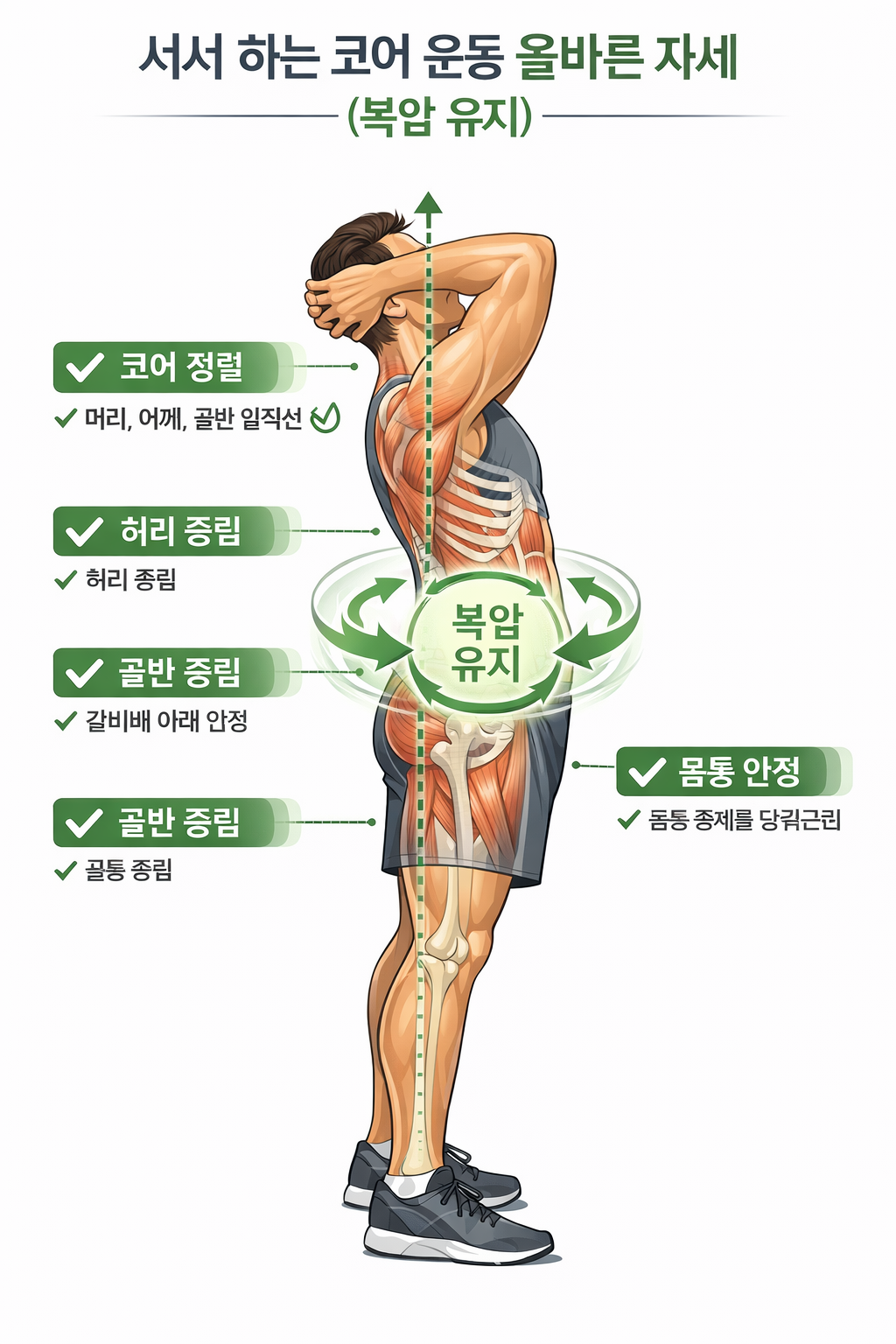 서서 하는 코어 운동 올바른 자세 복압 유지