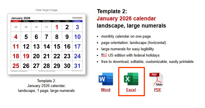 2026년 달력 엑셀