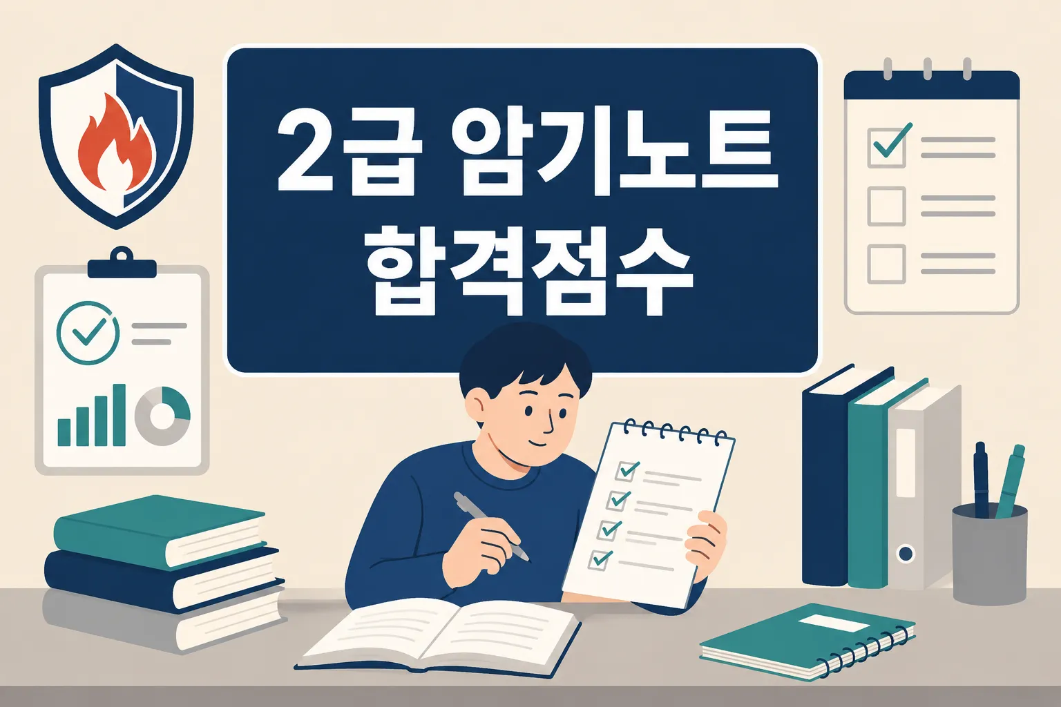 소방안전관리자 2급 암기노트와 합격점수 기준을 시험 준비 흐름으로 확인할 수 있는 썸네일 이미지