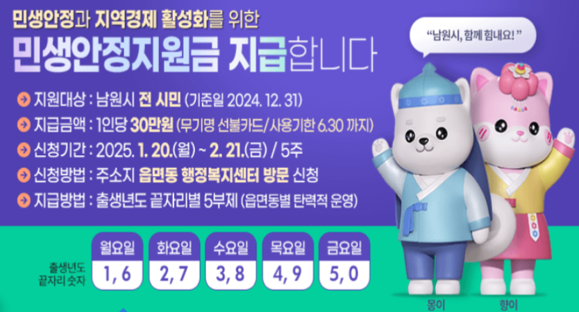 2025 남원시 민생회복지원금 신청하기 ❘ 지급 대상 ❘ 금액 ❘ 기간 일정 (1인당 30만원)