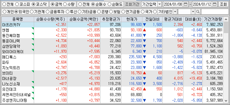 주간 코스닥 외국인 순매수