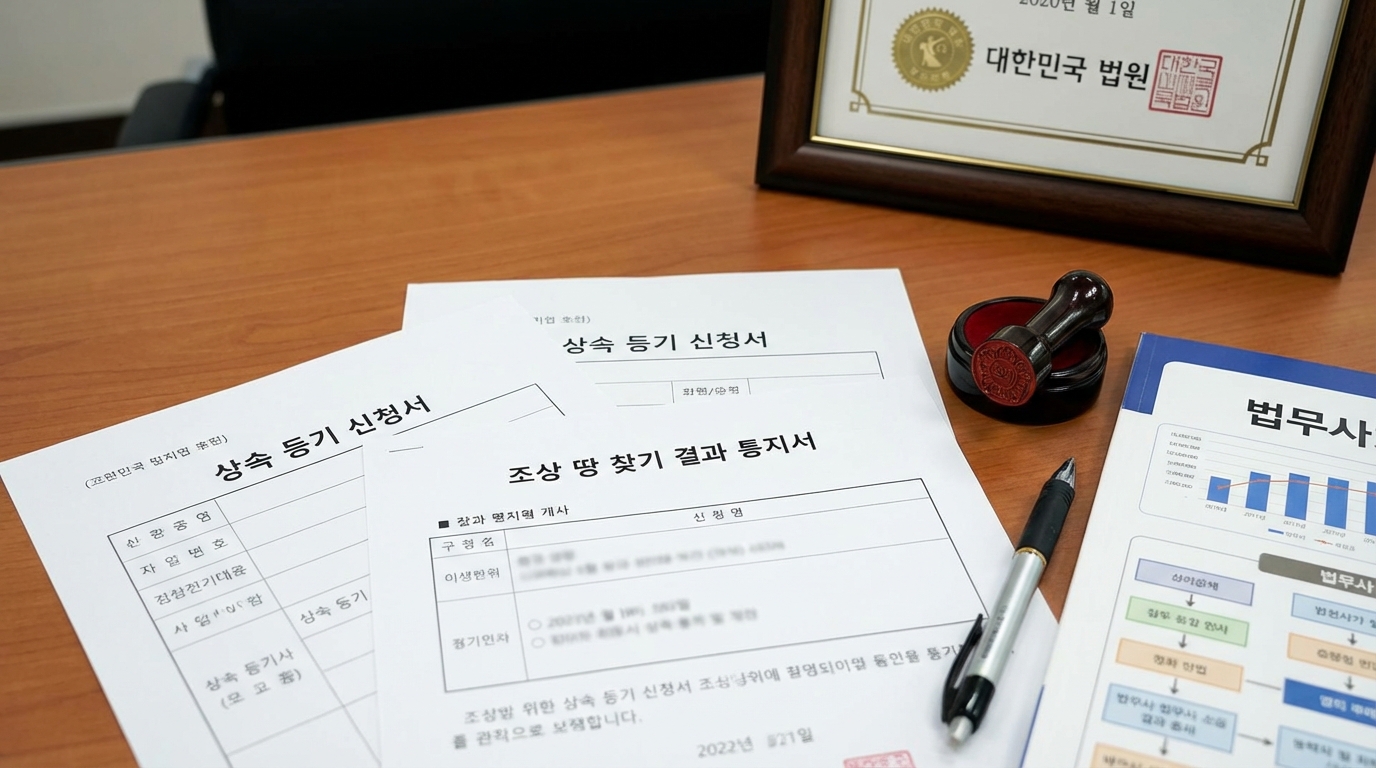 조상땅찾기 성공 후 소유권 이전을 위한 상속 등기 서류와 법적 절차 이미지