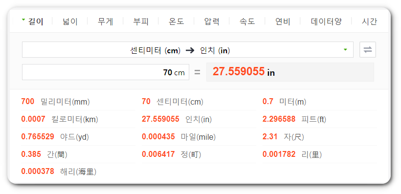 인치 센티미터 변환