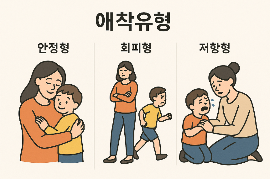 애착유형 3가지를 인포그래픽으로 나타낸 그림