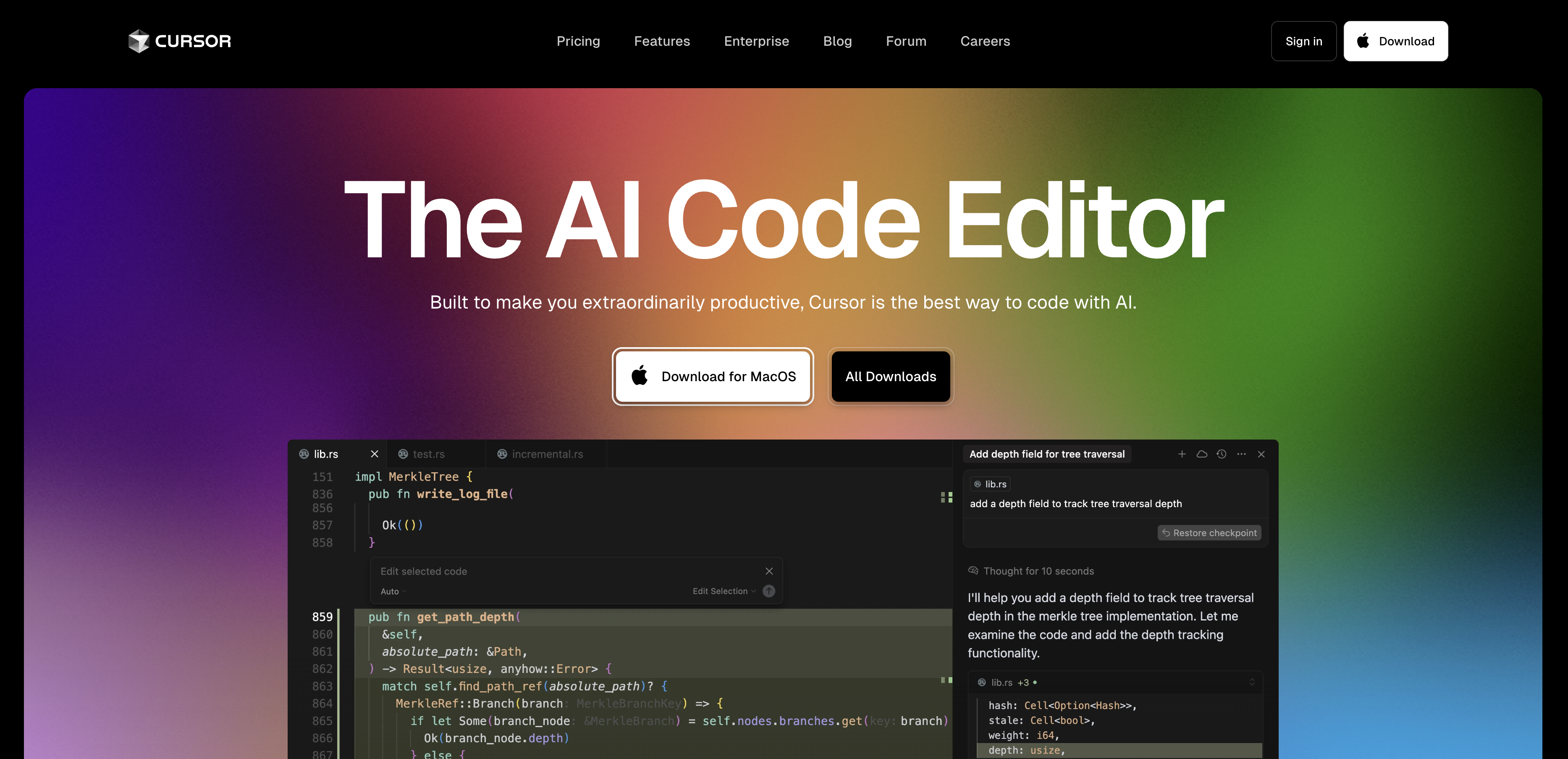 Cursor 공식 다운로드 페이지 ❘ https://cursor.com/