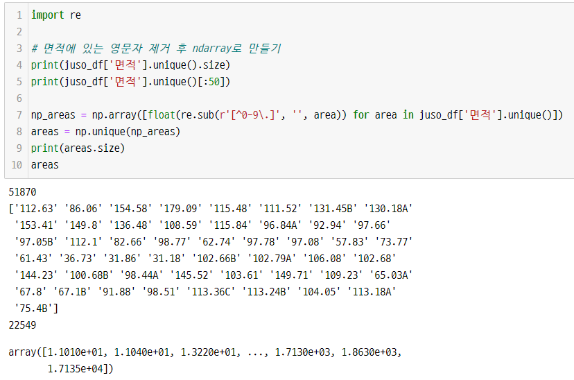 아파트 면적 종류 수 파악