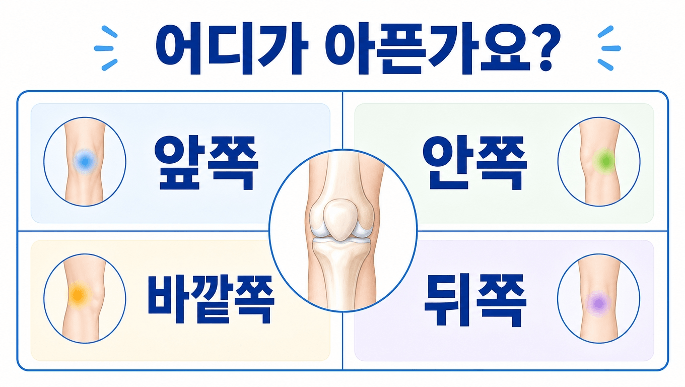 무릎 앞쪽 안쪽 바깥쪽 뒤쪽 통증 위치별 확인 기준