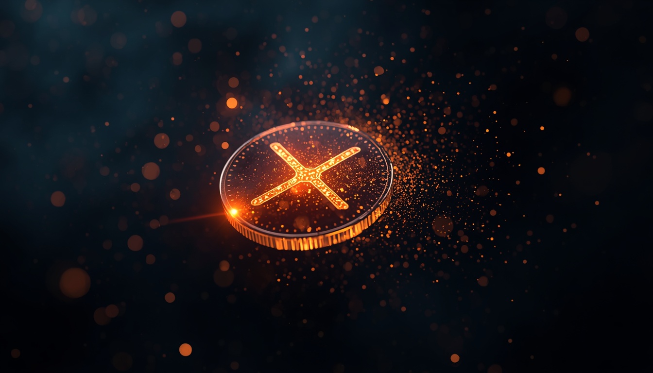 Digital XRP token with particle burn effect representing network security and scarcity.