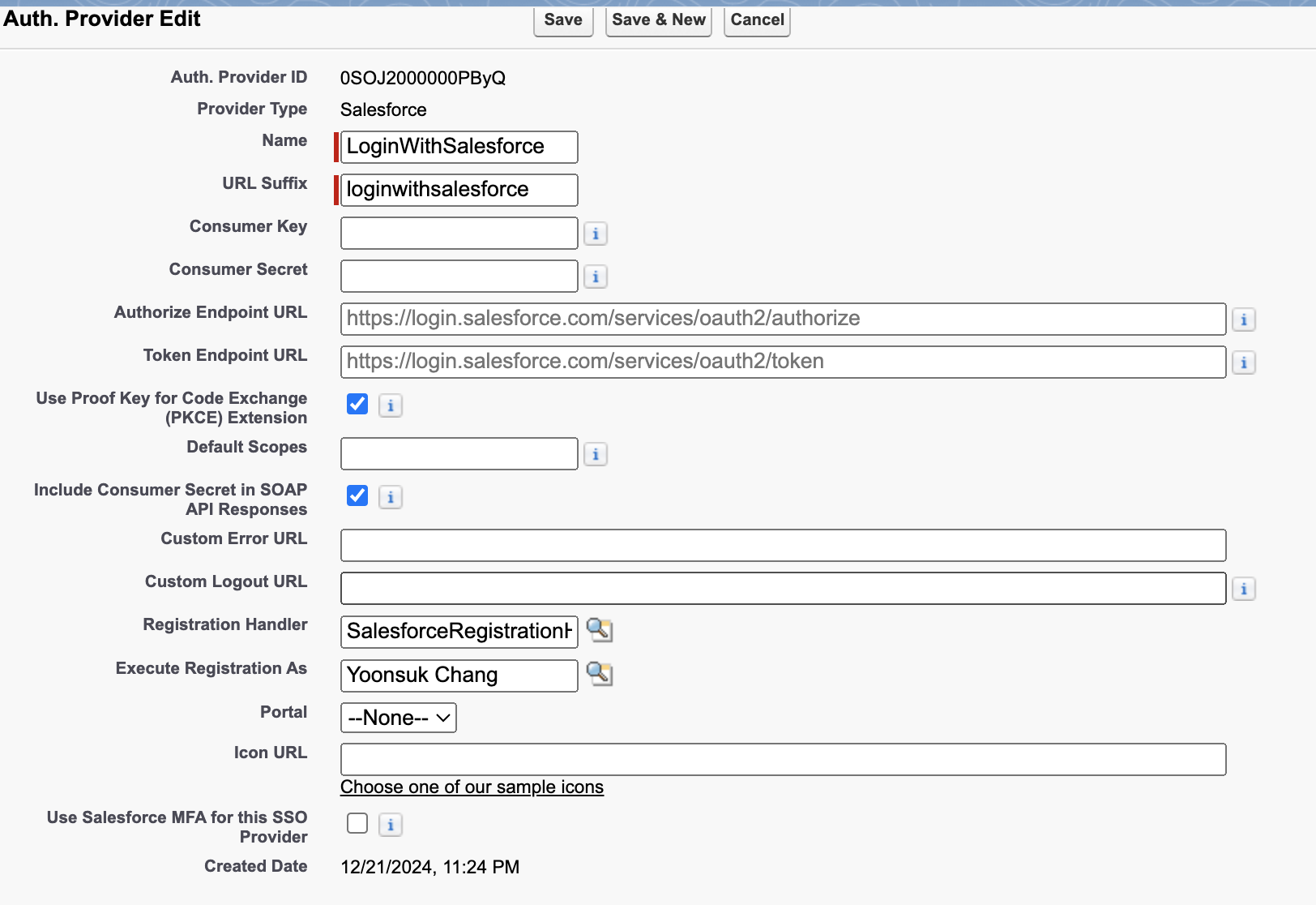 Auth. Provider Setting