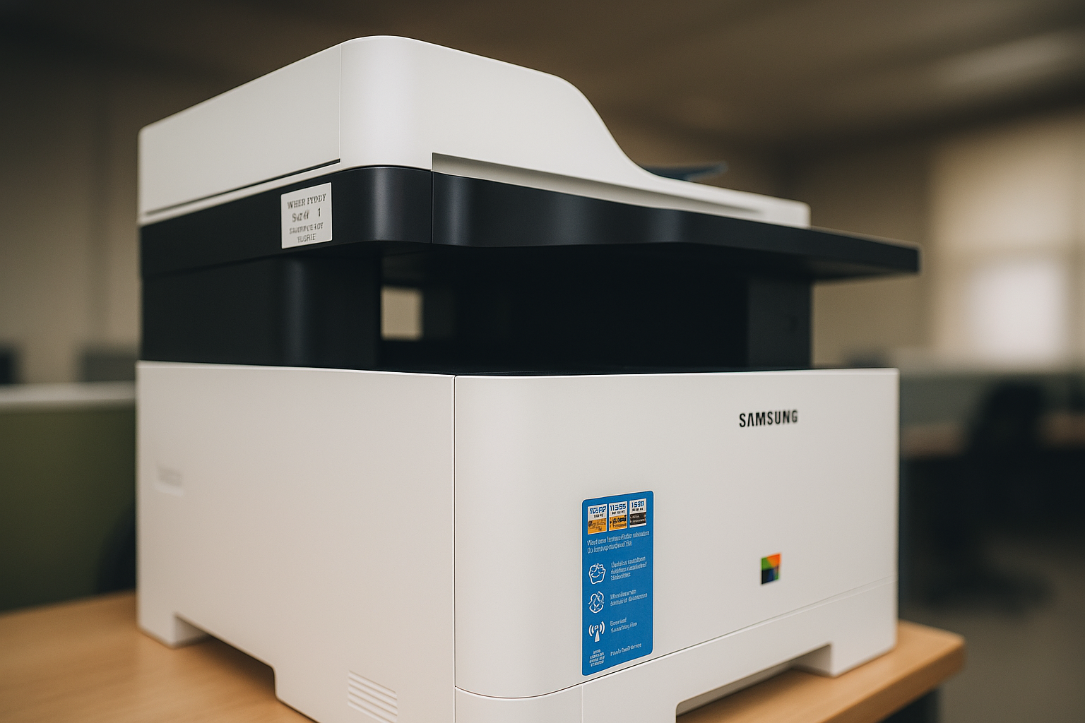 삼성 컬러레이저 복합기의 측면 근접 촬영 이미지