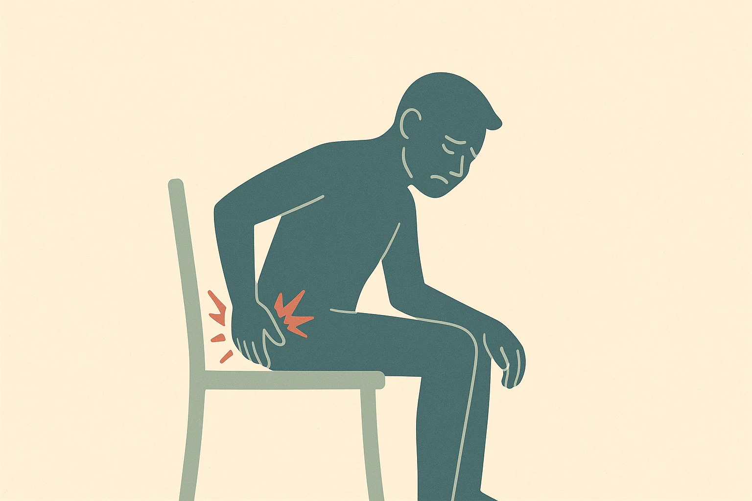 항문 통증으로 불편해하는 사람의 실루엣