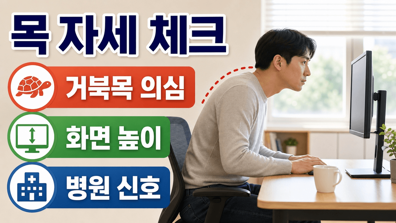 거북목 일자목 의심될 때 목 자세를 확인하는 셀프 체크 기준