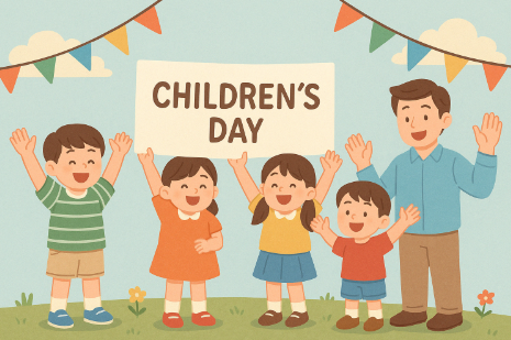 어린이날을 맞이하여 웃고 있는 어린이들의 모습