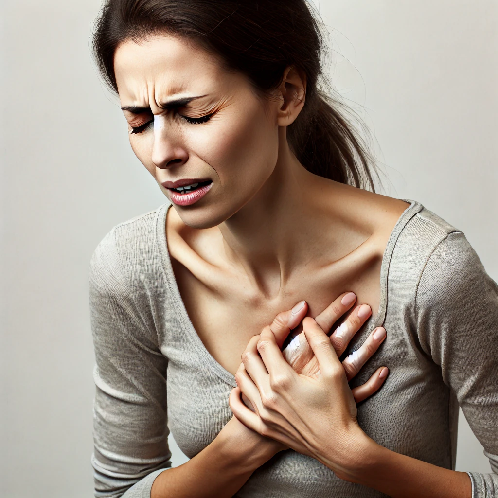 유방 통증을 느끼는 여성