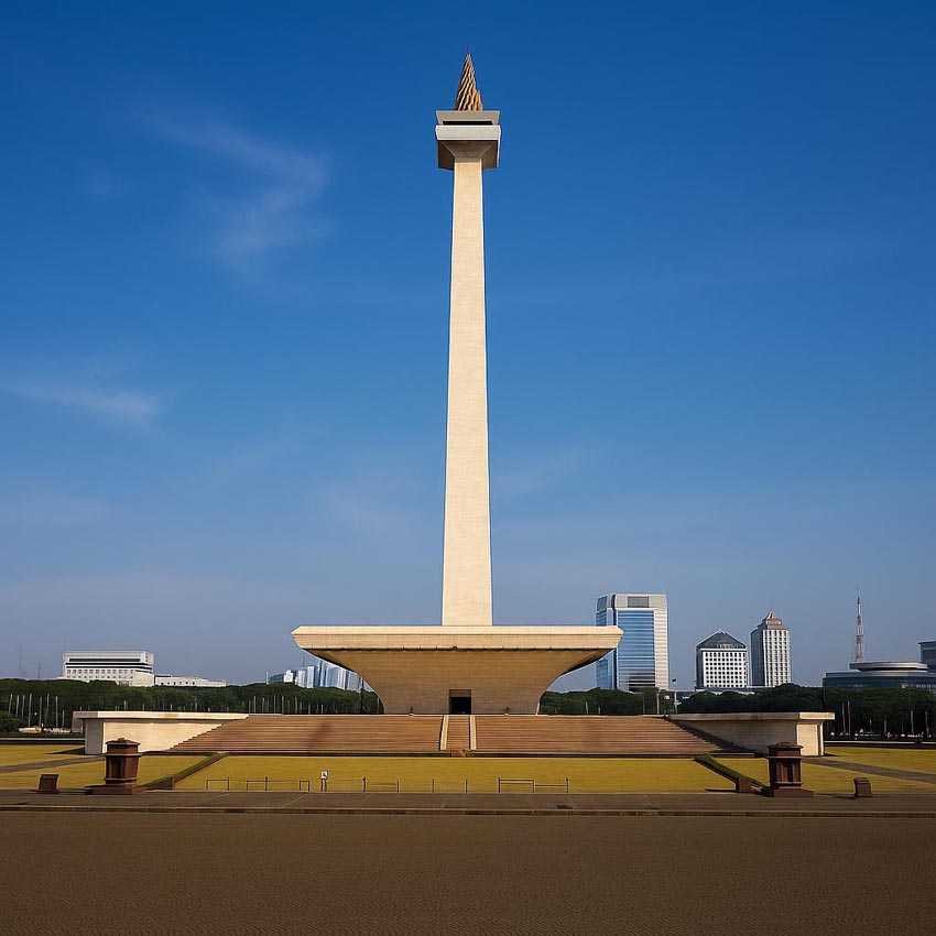 자카르타의 대표 관광지인 모나스(Monas) 기념탑 외관, 인도네시아 독립을 상징하는 랜드마크
