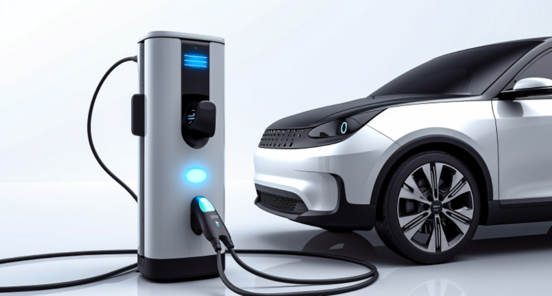 전기 충전소에서 전기 충전 중인 전기차