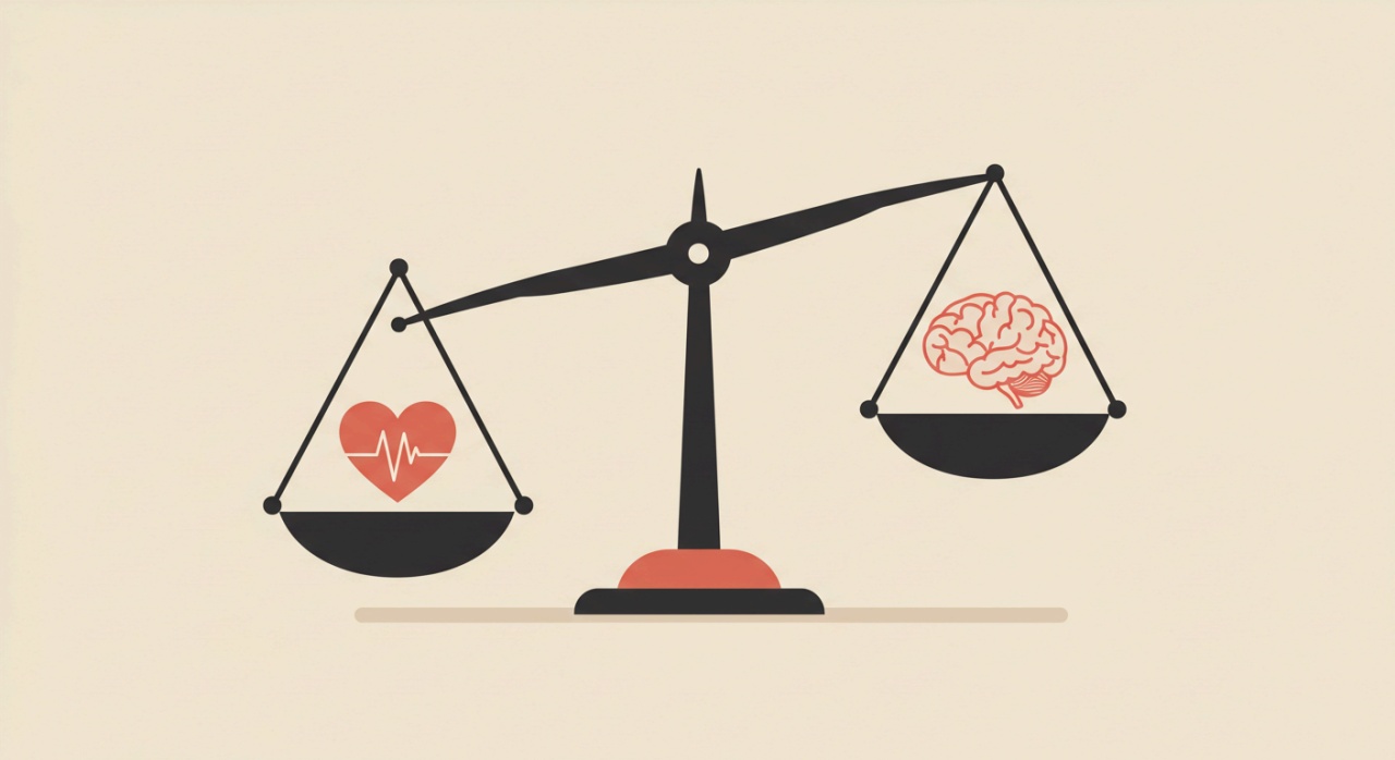 감정이 이성보다 의사결정에 영향을 주는 상황을 표현한 저울 일러스트