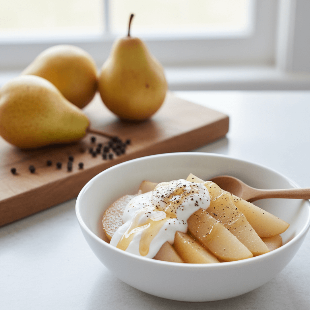 음식궁합(수분·비타민C + 항산화 향신료)ㅣ배와 흑후추의 음식 궁합 — 맑은 단맛 속 은은한 자극이 깨어나는 집중의 맛
