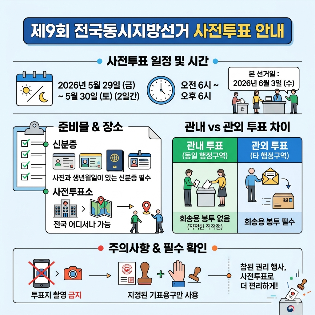 2026 지방선거 사전투표 일정&middot;시간&middot;장소&middot;준비물 인포그래픽