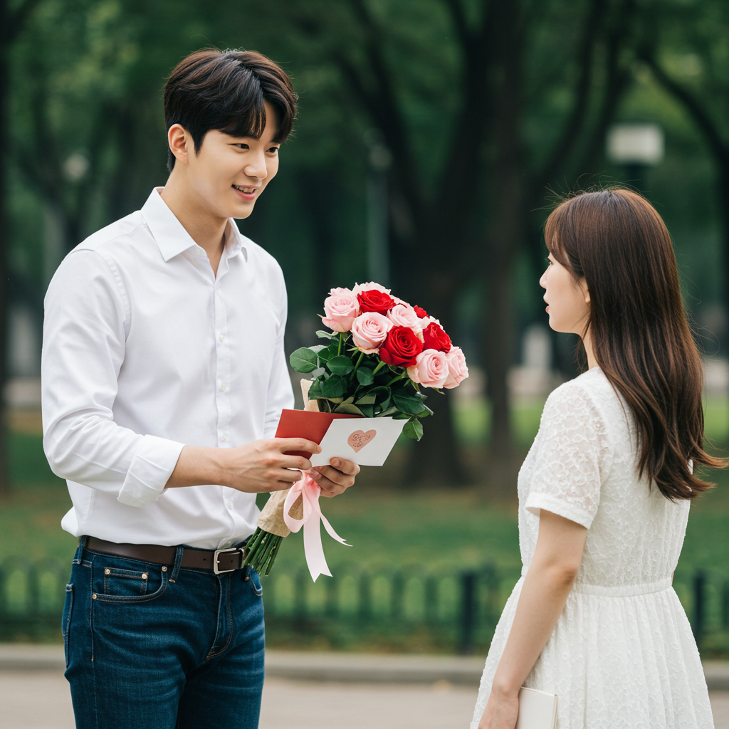 손편지와 향기나는 꽃다발