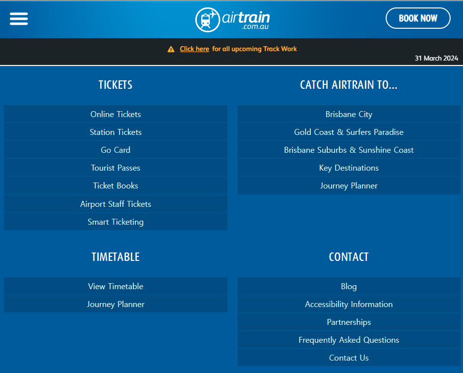 브리즈번 에어트레인 홈페이지