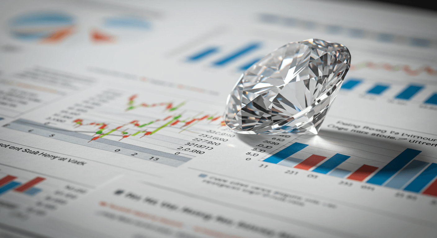 융 보고서 위에 놓인 다이아몬드로 투자 가치를 상징하는 장면 2