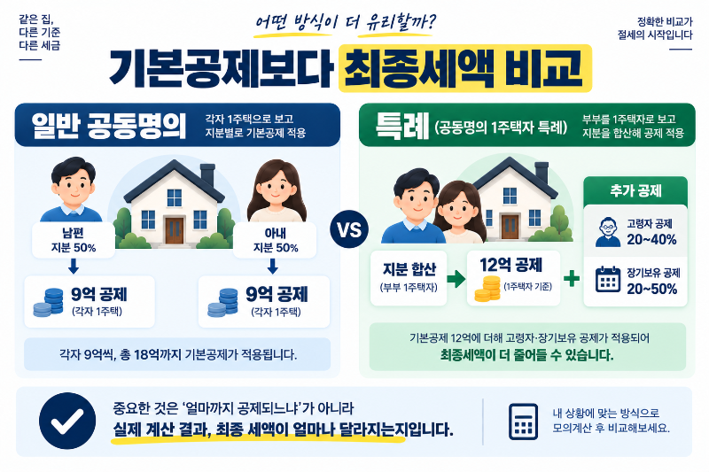 공동명의 종부세 각각 9억원 공제와 특례 12억원 세액공제 비교