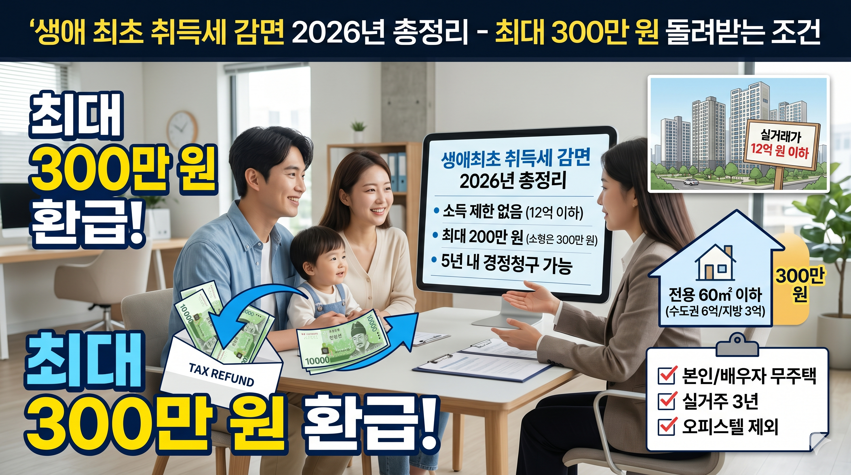 생애최초 취득세 감면 최대 300만 원 돌려받는 조건