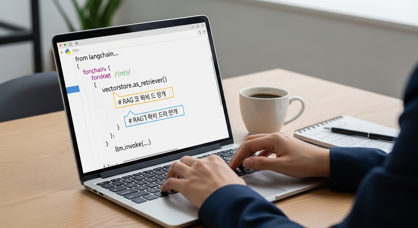 비전공자가 RAG 챗봇 구축 파이썬 예시 코드를 보며 직접 구현하는 모습