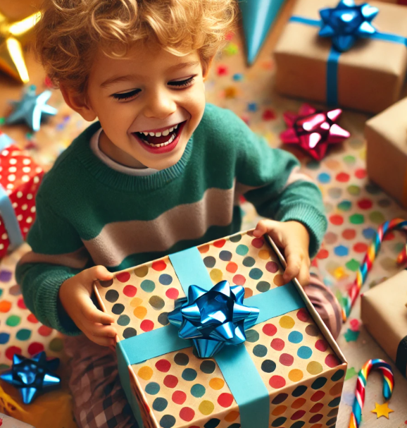선물 열어보는 아이