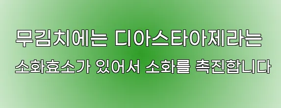  무김치에는 디아스타아제라는 소화효소가 있어서 소화를 촉진합니다